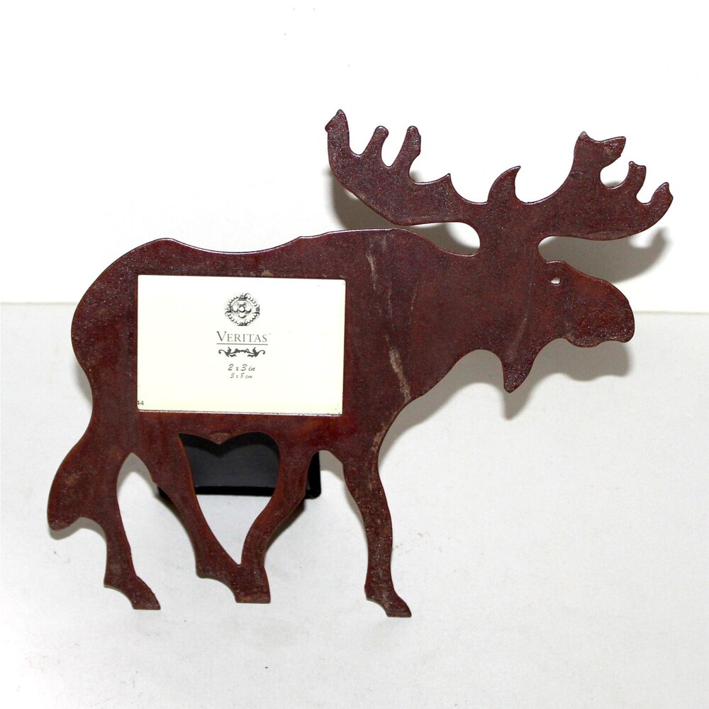 Veritas Photo Frame Moose Iron Rusted Rustic Cabin Decor table wall metal